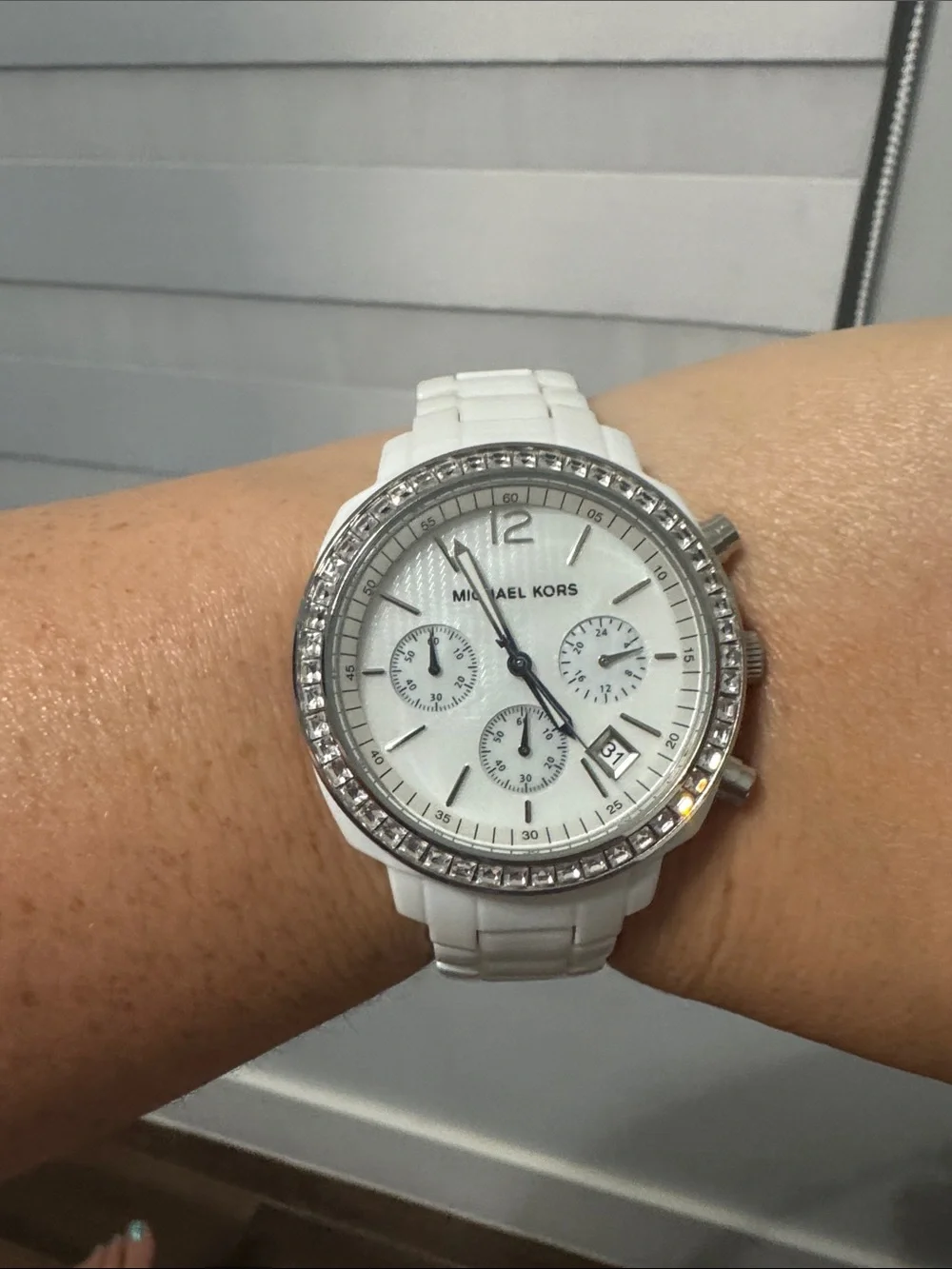 Michael Kors White Ceramic Crystal-Accent Chronograph Watch